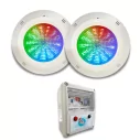 Pack 2 LED RGB 4-wire 18W 12V DC Surface Mounted Pool Floodlights with Electrical Panel
