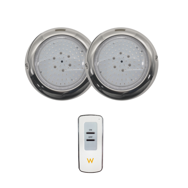 Pack 2 White LED Pool Surface Spotlights Ø15 15W Marine Steel with remote control