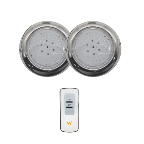 Pacote 2 projectores de superfície de piscina LED brancos Ø15 15W Marine Steel de 15W com controlo remoto