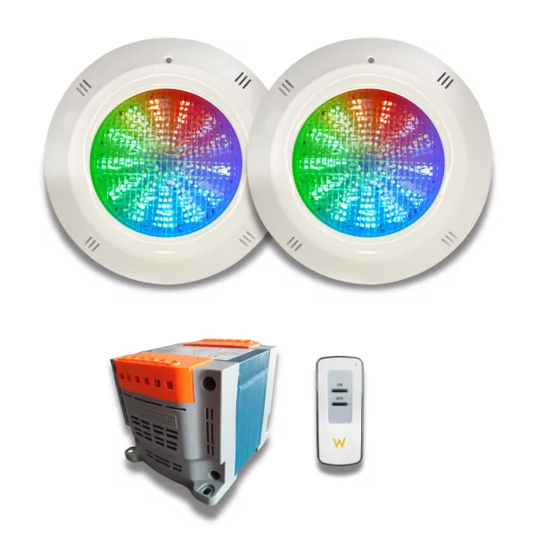 2 LED RGB ON/OFF 18W 12V AC Basic Range Projecteurs à LED en surface pour piscine avec transformateur et télécommande - 1