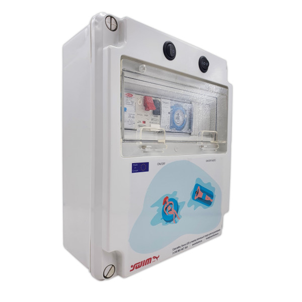 Electrical panel for swimming pool with power supply and contactor for motor