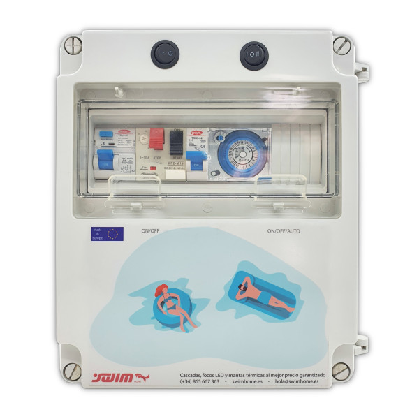 Electrical panel for swimming pool with power supply 150W DC Transformer-150W 12V DC Water pump-0.5 - 1 HP (4 - 6.3A) Controller including box-White LED (with intensity control)