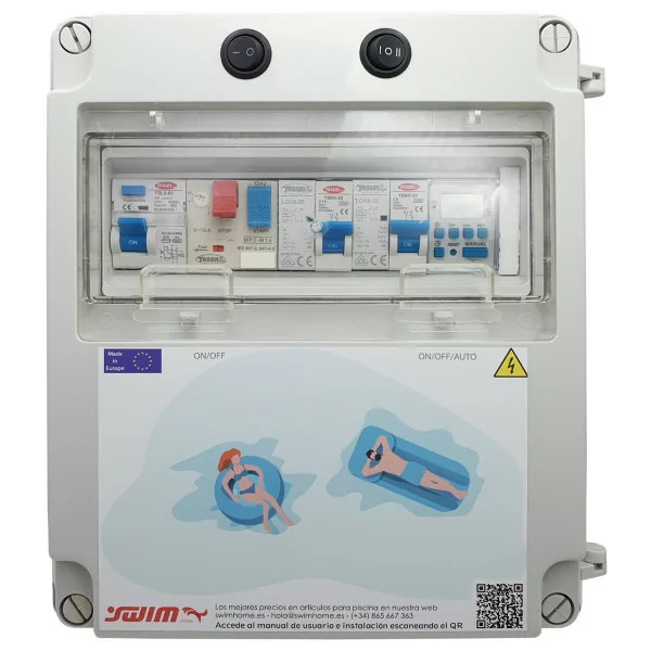 Tableau électrique pour piscine avec transformateur et contacteur pour moteur adapté à l'électrolyseur