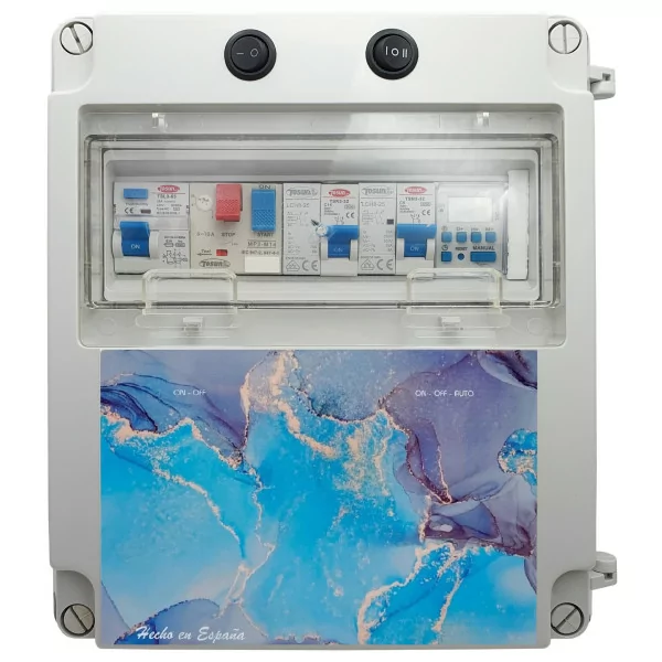 Electrical panel for swimming pool with transformer and contactor for motor suitable for chlorinator