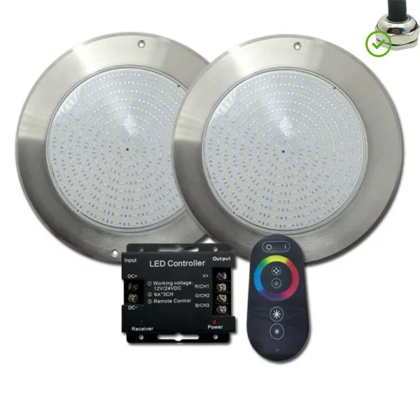 Foco LED RGB 4 Hilos Acero Inoxidable 28CM ø 35W + Mando - 1