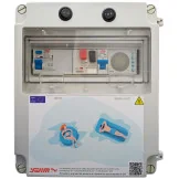 Quadro elétrico trifásico para piscina com transformador (Bomba de água: 2 HP (6 - 10A) - Transformador: 300W 12V/AC - Controlo remoto para iluminação: Não - Sticker: Swimhome)