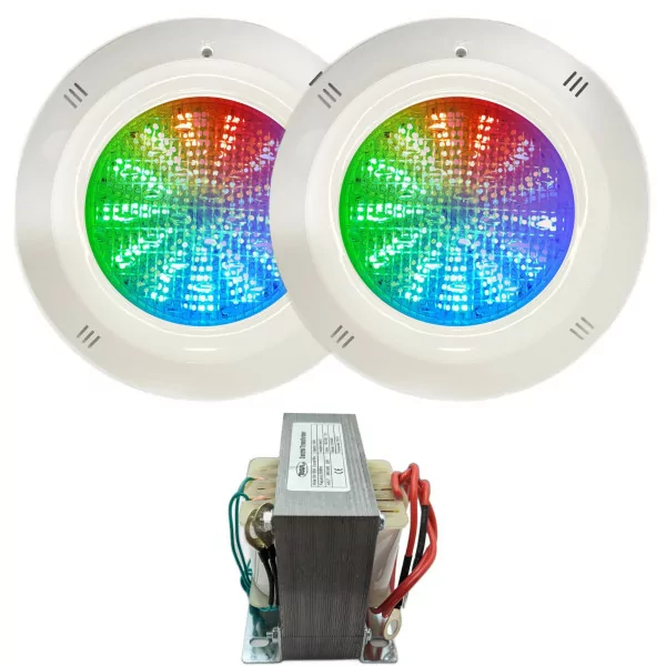 Pack 2 LED RGB ON/OFF 18W 12V AC Gamme de base pour surface de piscine avec transformateur - 1