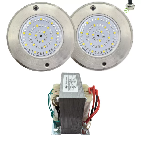 Projetor LED Branco Frio Aço Inoxidável 11CM ø 6W + Controlo +Transformador