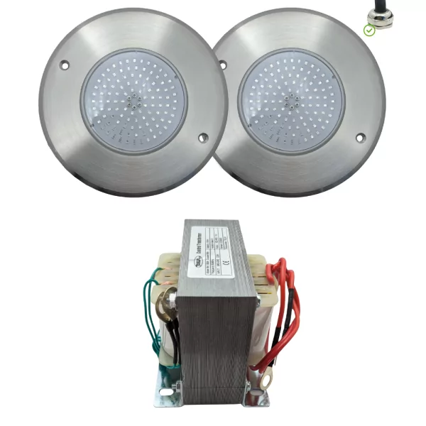 Foco LED Blanco Frío Acero Inoxidable 16CM ø 10W + Transformador