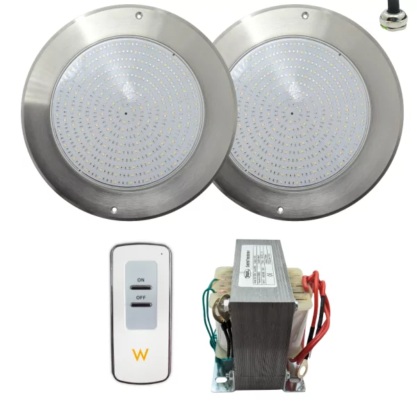 Spot LED RVB ON/OFF Acier inoxydable 28CM ø 35W + Contrôle + Transformateur