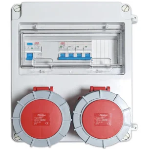 Electrical Panel 2 Three-Phase Sockets RCD and Circuit Breaker