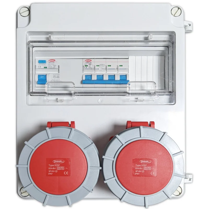 Electrical Panel 2 Three-Phase Sockets RCD and Circuit Breaker