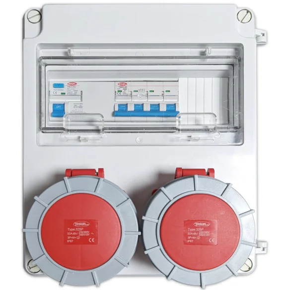 Electrical Panel 2 Three-Phase Sockets RCD and Circuit Breaker