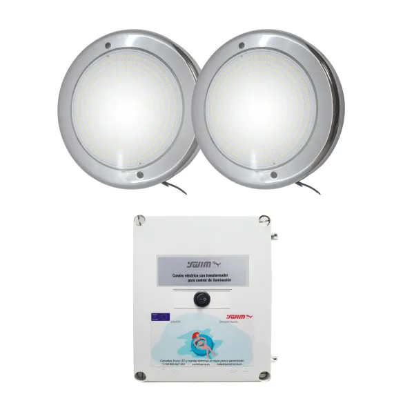 Pack 2 Focos LED Blanco 6000k de Acero Inoxidable + Transformador 100W 12AC