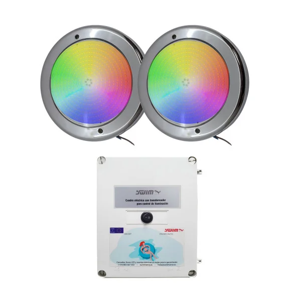 Pack 2 Focos LED RGB 15W Acero Inoxidable+Transformador 100W