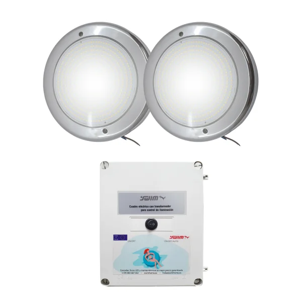 Pack 2 Focos LED Ø15cm Blanco 15W de Acero Inoxidable + Transformador 100W 12AC|Swimhome