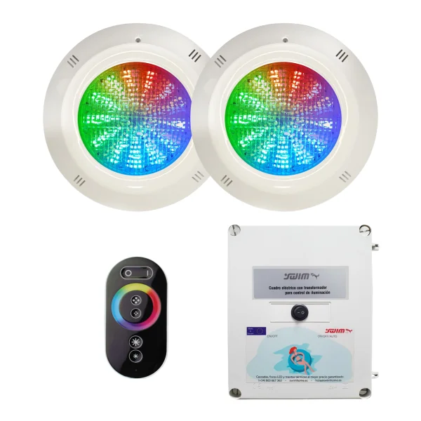 Pack 2 spots LED 18W RGB Câble 4 fils avec télécommande RGBV+ et transformateur 12V DC 60W