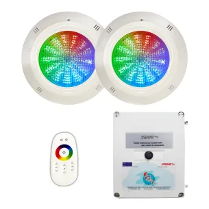 Pack épargne 2 spots LED RGB 4 fils + Télécommande + Transformateur