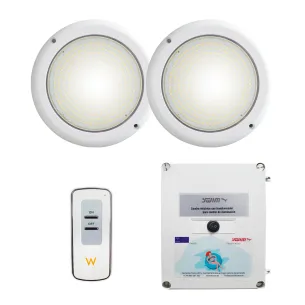 2 Focos LED Blanco con Transformador y Mando para Piscina