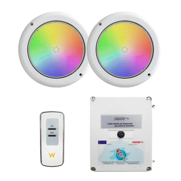 2 Focos LED RGB con Transformador y Mando para Piscina