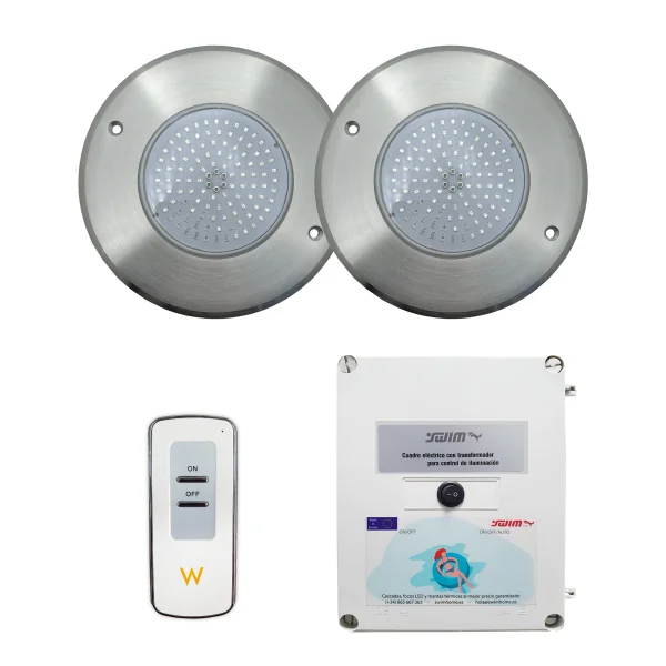 Projetor LED Branco Frio Aço Inoxidável 16CM ø 10W + Controlo + Transformador