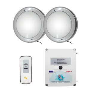 2 spots LED blancs avec transformateur et télécommande pour piscine