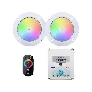 2 White LED Spotlights with Transformer and Remote Control for Swimming Pool