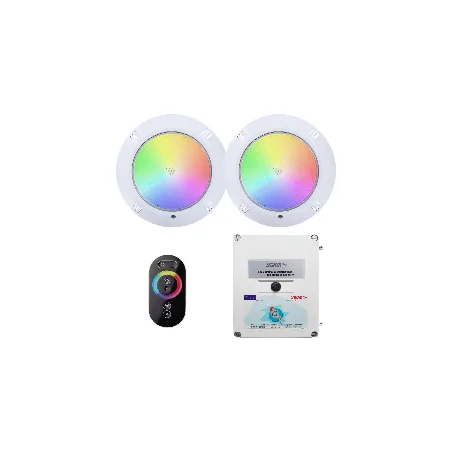 2 spots LED blancs avec transformateur et télécommande pour piscine