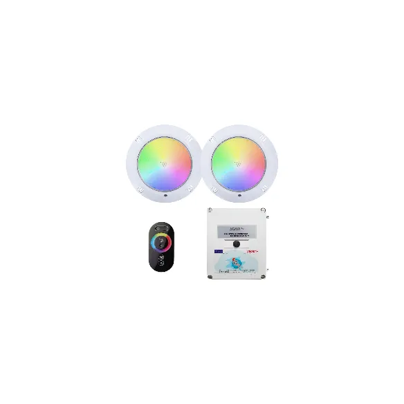 2 projectores LED brancos com transformador e controlo remoto para piscina