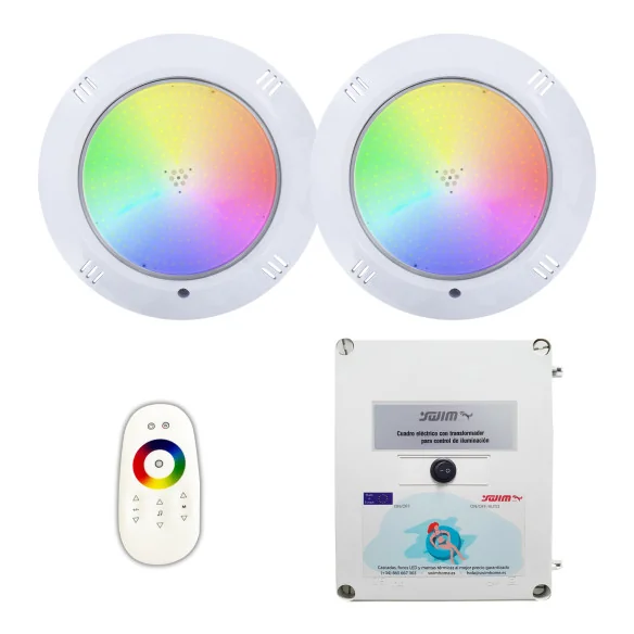 2 White LED Spotlights with Transformer and Remote Control for Swimming Pool