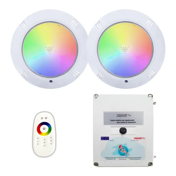 2 spots LED blancs avec transformateur et télécommande pour piscine