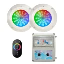 Pack 2 LED RGB 4-wire 18W 12V DC Surface Mounted Pool Floodlights with Electrical Panel