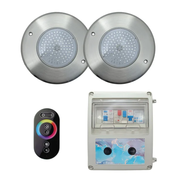 Pack 2 Focos LED RGB 4 hilos 10W 12V DC con Cuadro Eléctrico|Swimhome