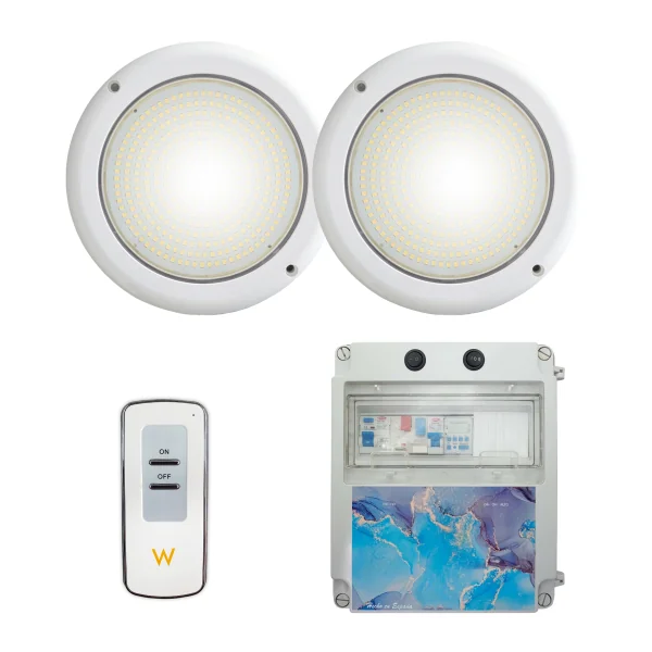 copy of Pack 2 LED RGB ON/OFF 35W 12V AC Projectores de Piscina de Montagem à Superfície com Painel Elétrico