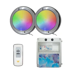 Pack 2 Focos LED RGB ON/OFF Acero 35W 12V AC con Cuadro Eléctrico