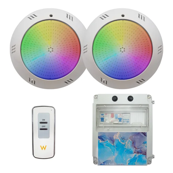 copy of Pack 2 LED RGB ON/OFF 35W 12V AC Projecteurs de piscine de surface avec panneau électrique