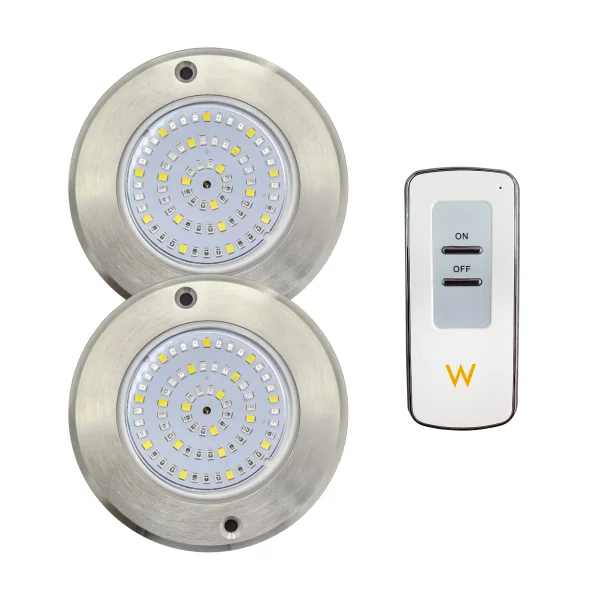 Pack 2 Focos LED RGB ON/OFF Acero Inoxidable 11CM ø 6W + Mando On/Off|Swimhome