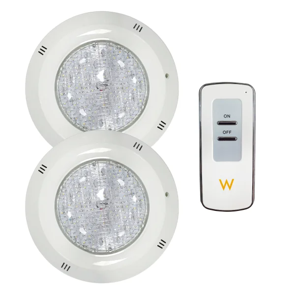 Pack 2 Focos LED Blanco Cálido 3000k 28CM ø 18W + Mando On/Off|Swimhome