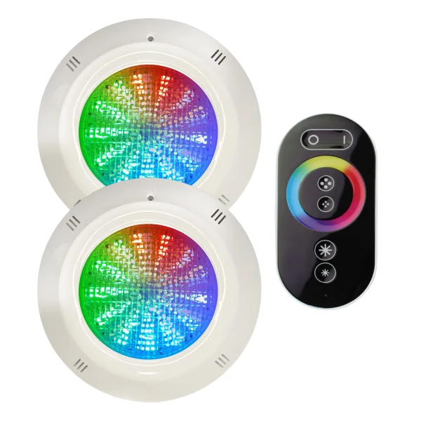 Pack 2 Focos LED RGB+ 4 Hilos 28CM ø 18W + Mando RGBV+|Swimhome