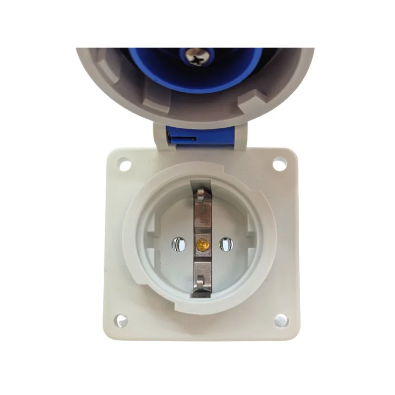 IP67 Waterproof Schuko Socket for Panel | 16A | Blue Cover