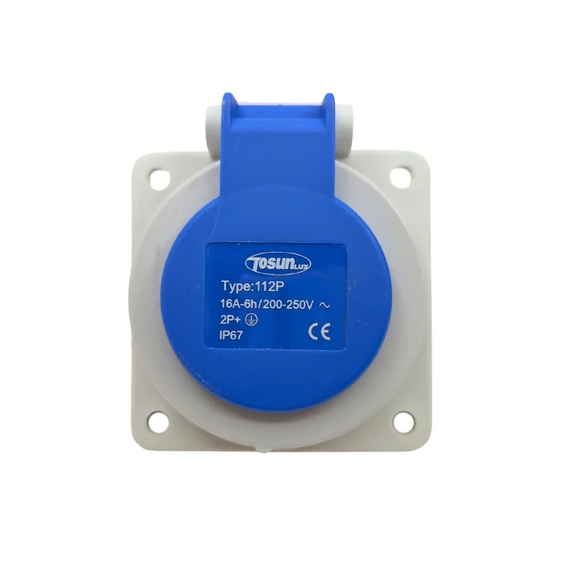 IP67 Waterproof Schuko Socket for Panel | 16A | Blue Cover