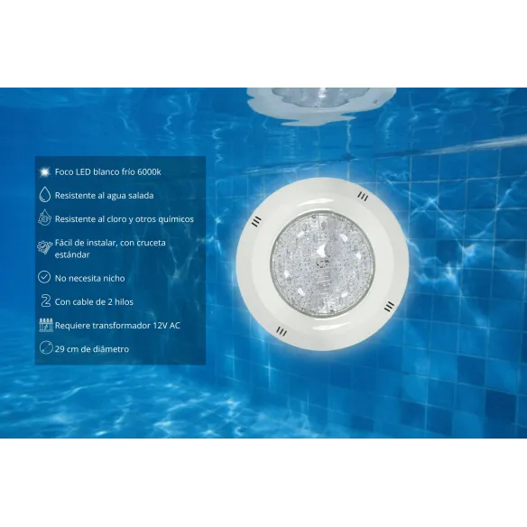 Projecteur de surface LED pour piscine 18W 6000K | Ø29 cm | 12V AC