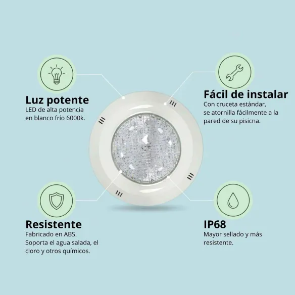 Projecteur de surface LED pour piscine 18W 6000K | Ø29 cm | 12V AC