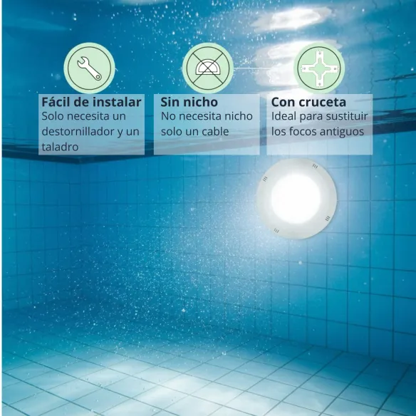 Foco LED de Superficie para Piscina | Blanco Frío 6000K 35W AC/12V | Con Cruceta
