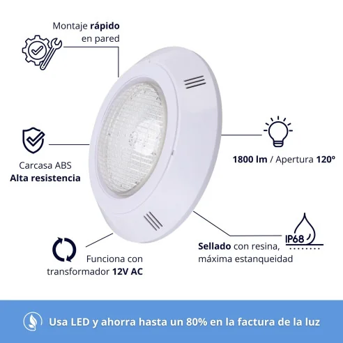 Projetor LED para piscina 35W RGB sincronizado 12V (superfície) Swimhome