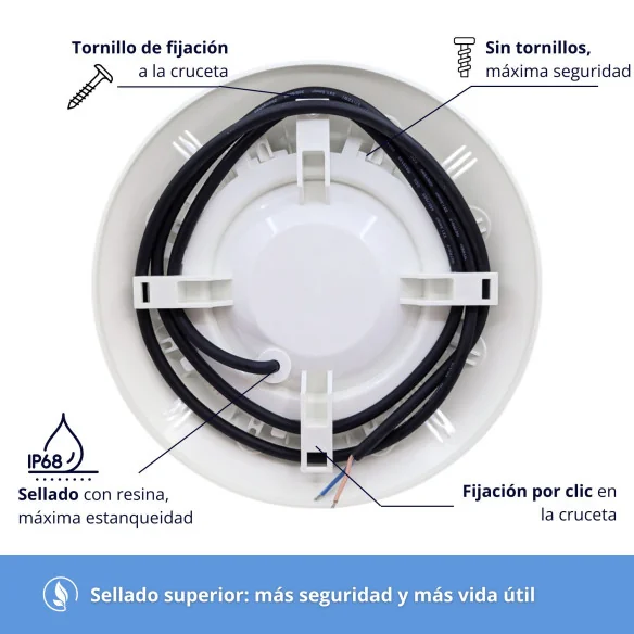 Foco LED Piscina Superficie 35W Blanco + RGB 12V | Cruceta
