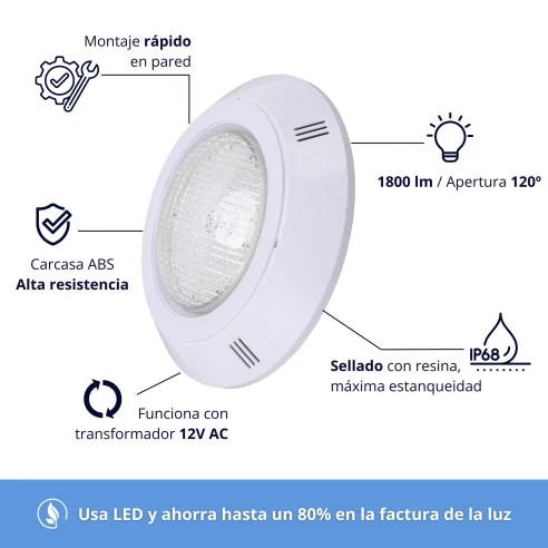Foco LED Piscina Superficie 35W Blanco + RGB 12V | Cruceta