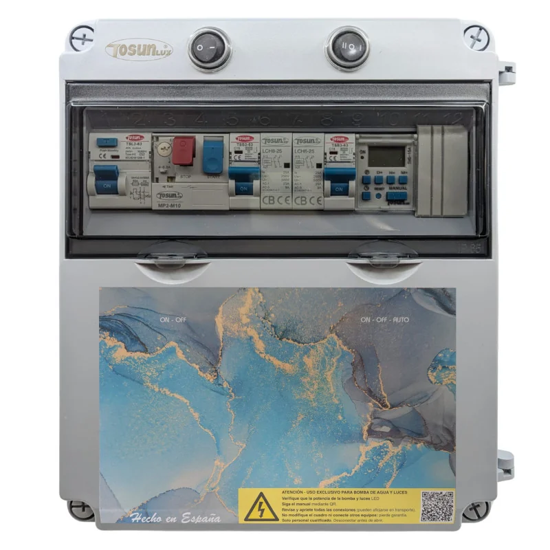 Quadro elétrico para piscina com transformador e contactor para motor adequado ao clorador