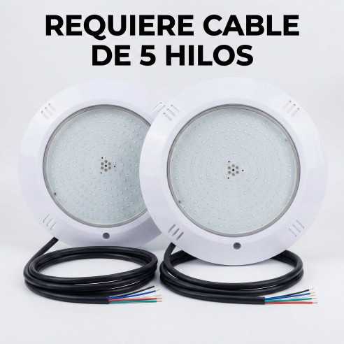 Kit 2 Focos Piscina RGBW 35W | Blanco Real | Mando RF | 5 Hilos