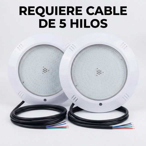 Kit 2 Focos Piscina RGBW 35W | Blanco Real | Mando RF | 5 Hilos